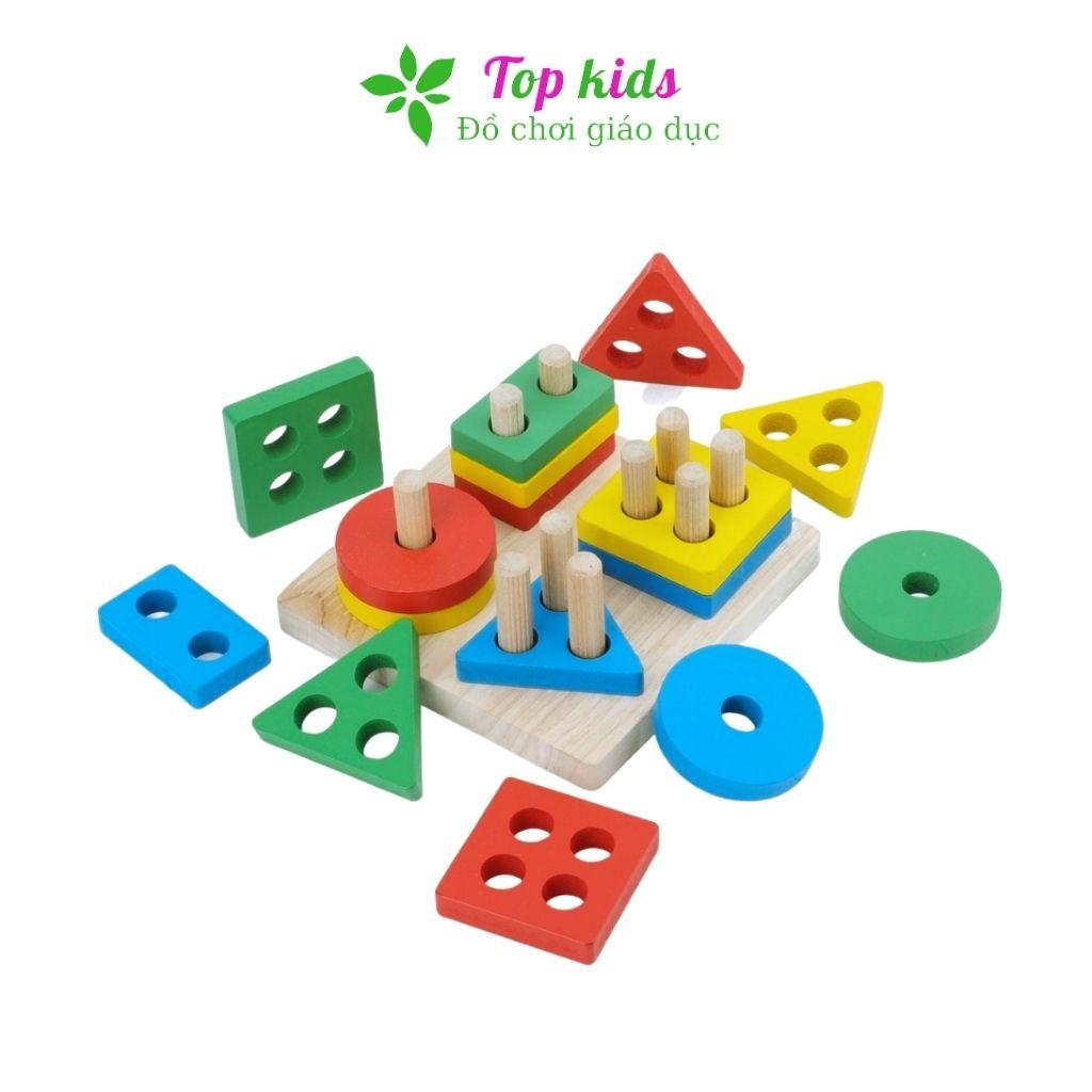 Đồ chơi gỗ montessori đồ chơi thông minh trí tuệ bộ thả hình khối 4 trụ cho bé trai bé gái