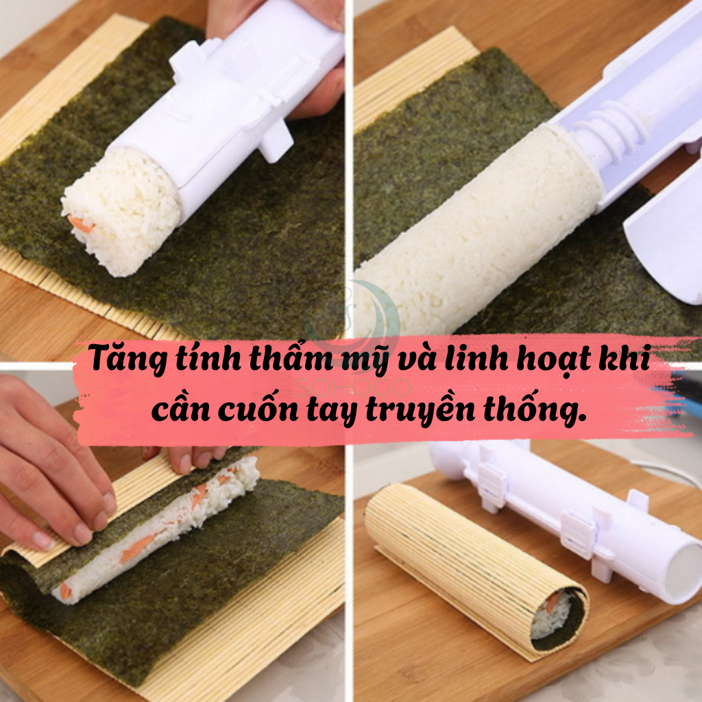 Ống Nén Sushi Thông Minh Kèm Thảm Cuộn Dụng Cụ Làm Sushi Siêu Nhanh - Combo Ống &amp; Mành Cuộn