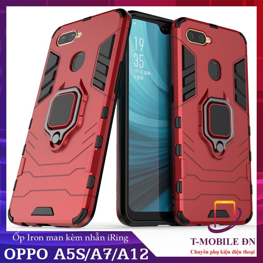 Ốp lưng cho Oppo A7 A5S A12 iron man chống sốc kèm nhẫn xoay chống xem video bảo vệ camera