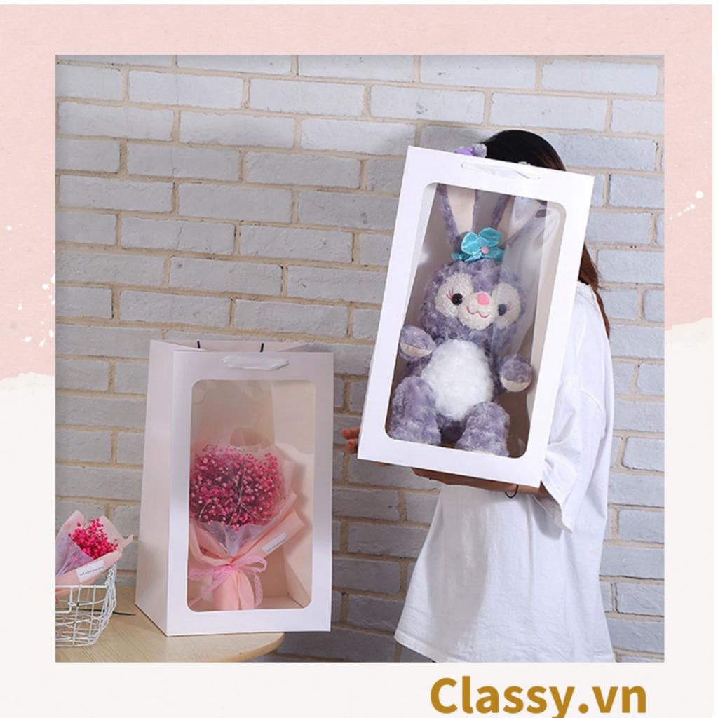 Túi giấy Classy hồng trong suốt kích thước 25x15x35CM dùng làm quà tặng đựng hoa, đựng gấu bông Q1404