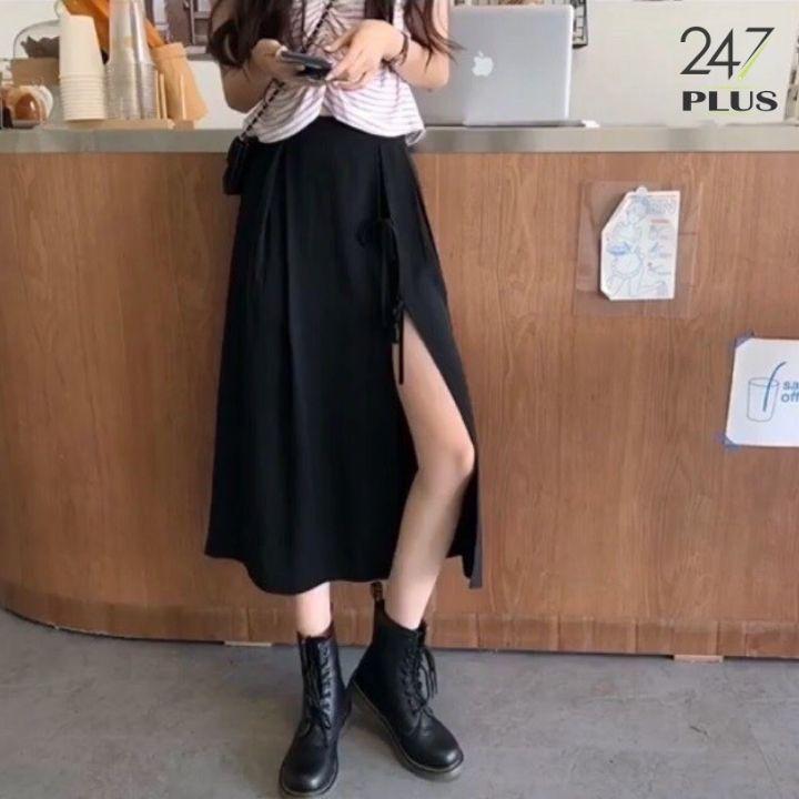 Chân váy xẻ trước buộc nơ