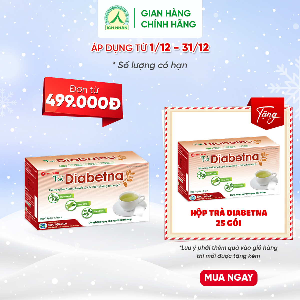 [Chính Hãng + FreeShip] Trà Diabetna, Hỗ trợ ngủ ngon, lưu thông khí huyết, giảm đường huyết và mỡ máu (Hộp 25 túi)