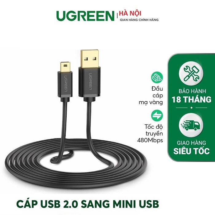 Cáp dữ liệu USB 2.0 sang Mini USB,truyền dữ liệu từ máy tính ra điện thoại dài 1M Ugreen hàng chính hãng