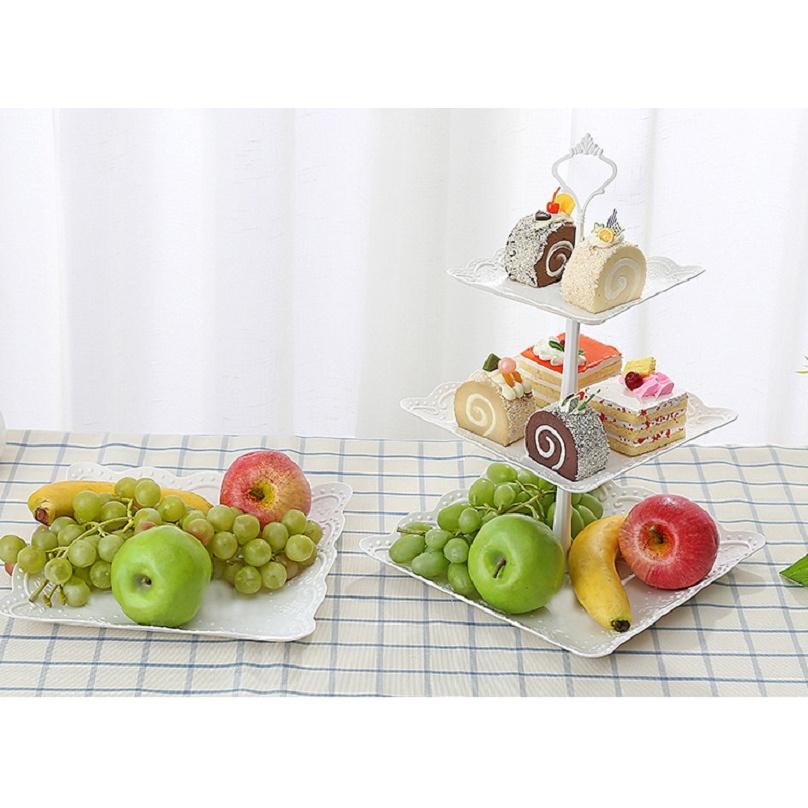 Khay Đựng Bánh Kẹo, Hoa Quả 3 Tầng Hình Vuông