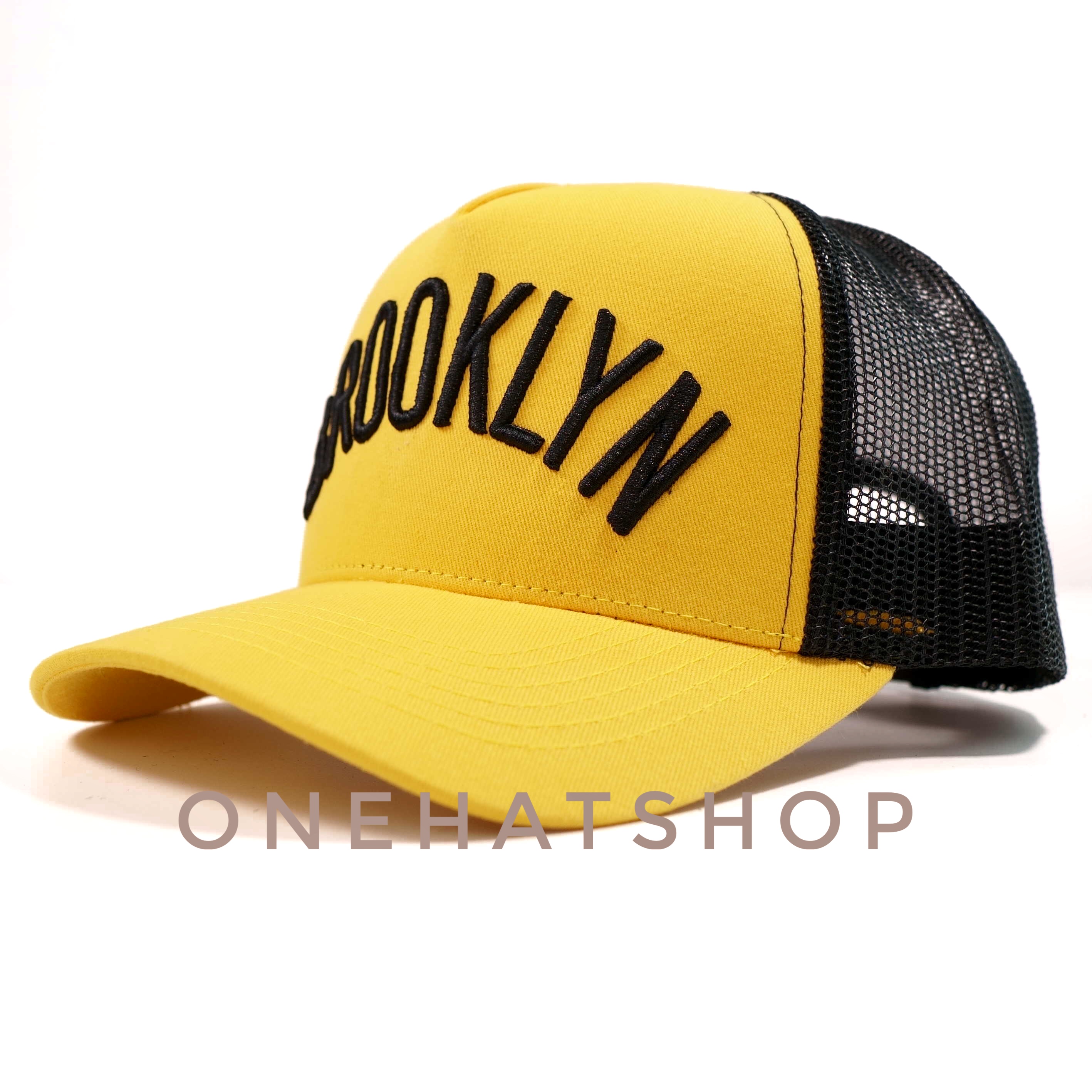 Nón kết đẹp fom trucker vải vàng - lưới Logo Brooklyn Brand One Hat