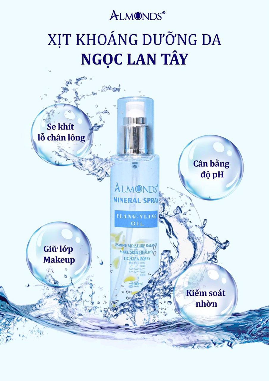 Xịt khoáng ngọc lan tây cấp nước làm dịu da Almonds- Mineral Spray 200ml