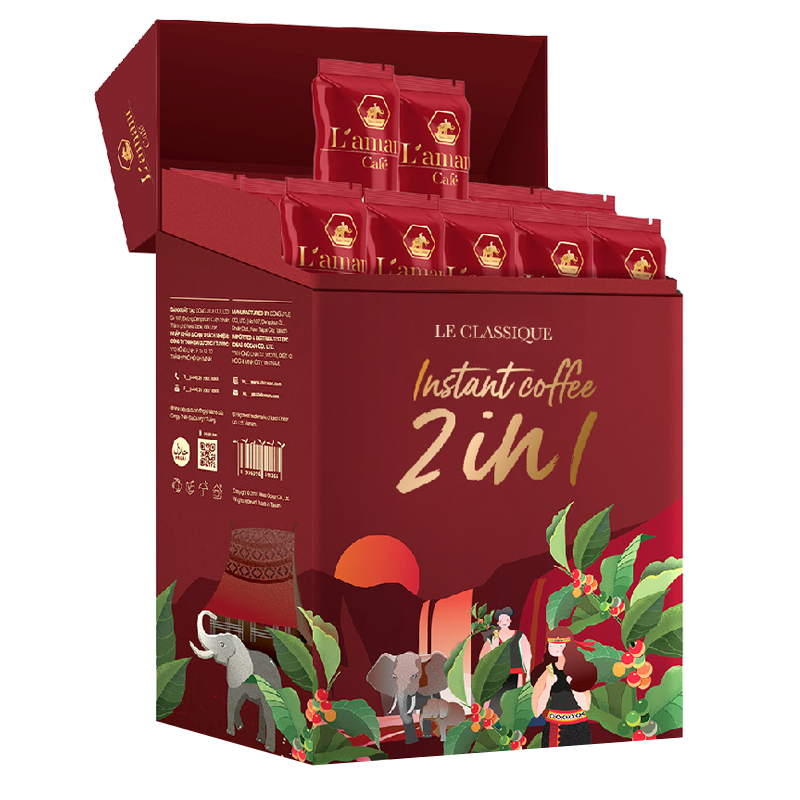 Cà phê hòa tan đen L'amant 2in1 vị đen đá thơm ngon đậm đà