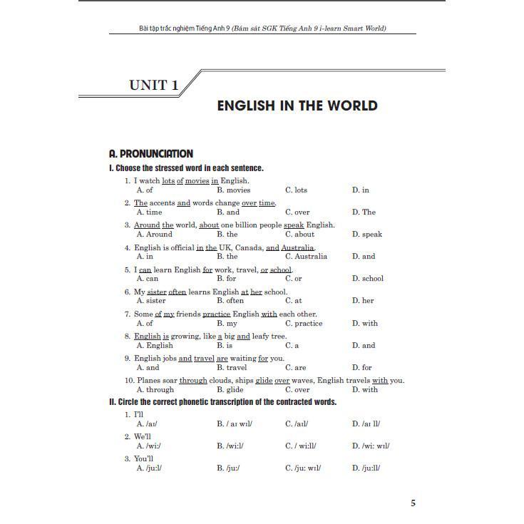 Sách - Bài Tập Trắc Nghiệm Tiếng Anh Lớp 9 - Bám Sát SGK I-Learn Smart World - Hồng Ân