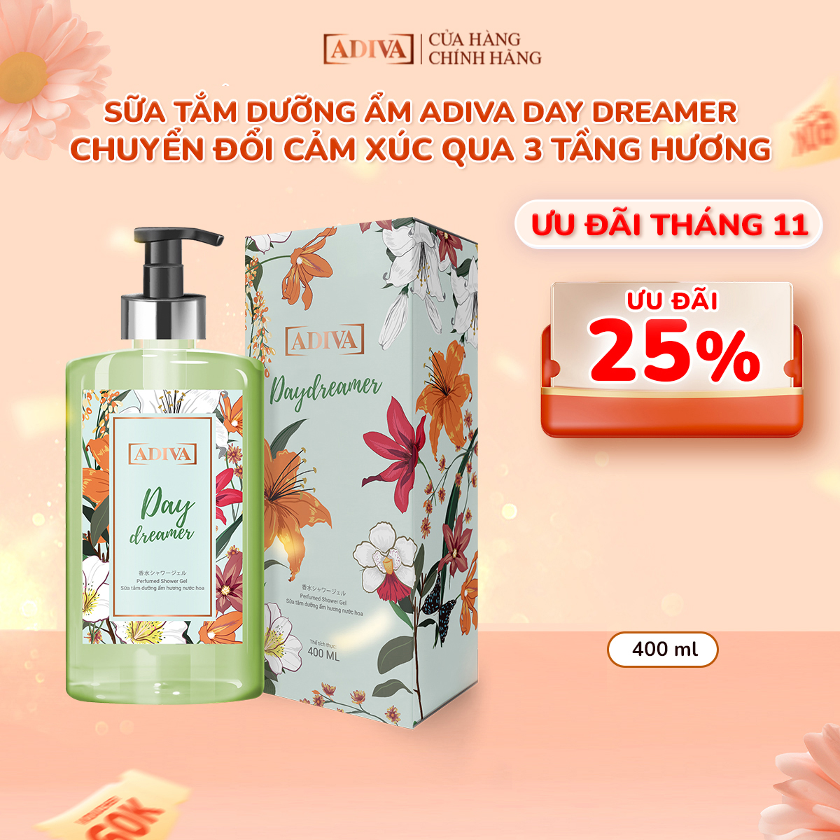 Sữa Tắm Dưỡng Ẩm  Hương Nước Hoa ADIVA Day Dreamer 400ml