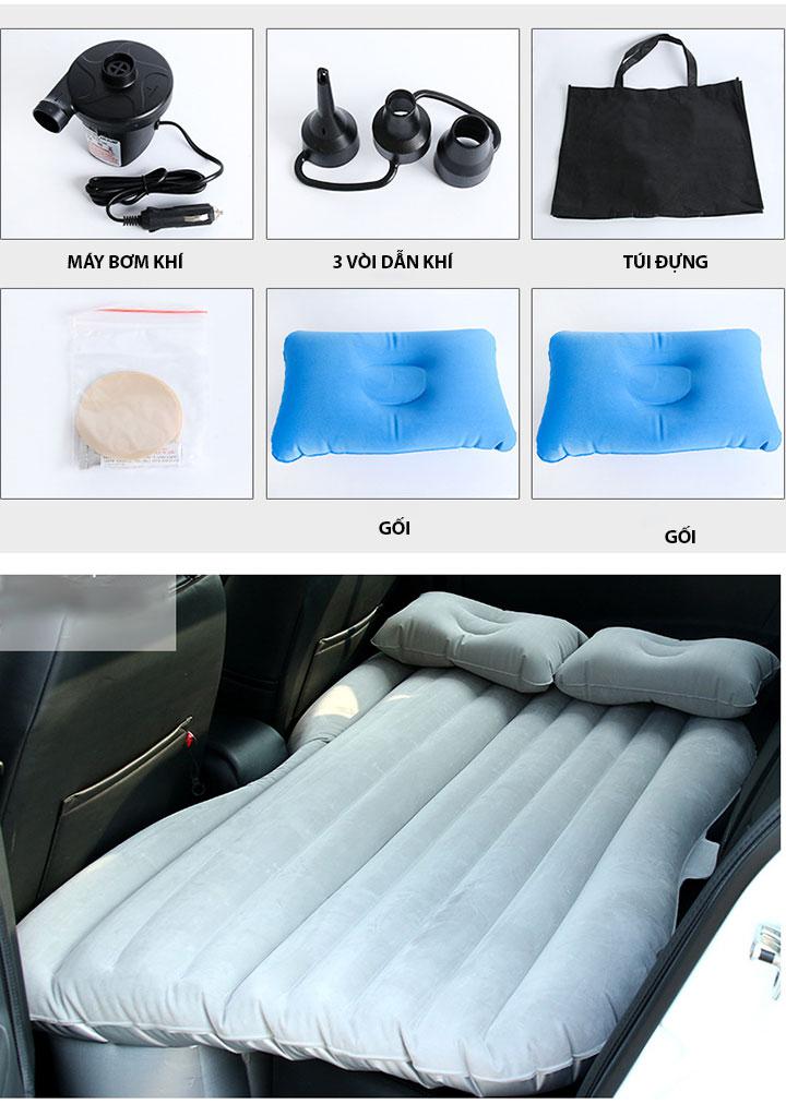 Giường hơi, Nệm hơi ô tô cao cấp phủ vải nhung thích hợp cho các chuyến dã ngoại và nghỉ ngơi trên xe hơi