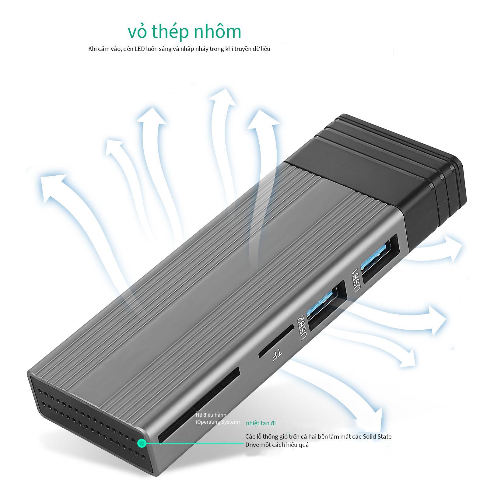 Đế mở rộng HUB bốn trong một giá thấp nhất cộng với hộp đĩa cứng SSD giao thức kép M.2 hộp đĩa cứng thể rắn di động hợp kim nhôm