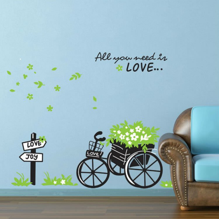 Decal Dán Tường Trang Trí Cây Photo Và Xe Đạp
