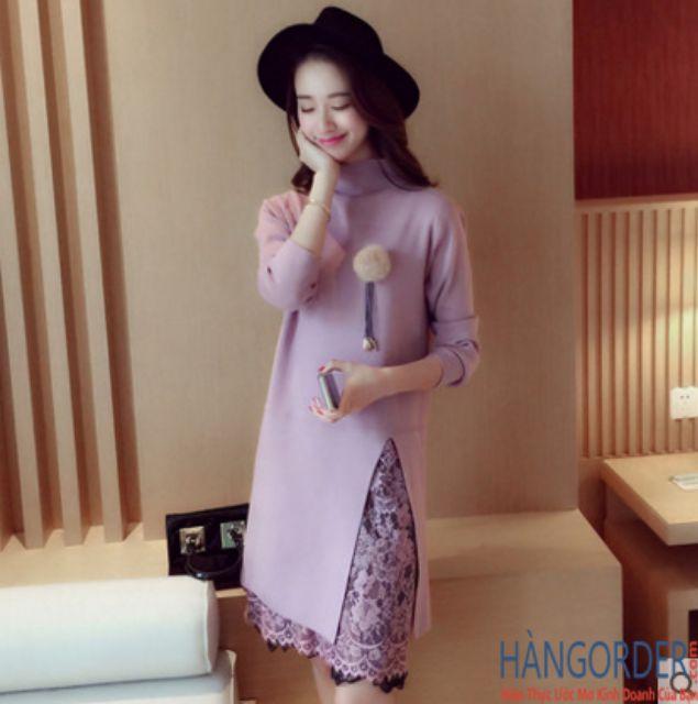 Đầm len phối ren Hàn Quốc