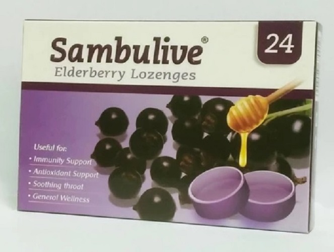 Kẹo Ngậm Sambulive Elderberry Lozenges Sambucus Hỗ trợ hệ miễn dịch khỏe mạnh, phòng ngừa cảm cúm, dịu cơn ho, giảm đau rát họng Hộp