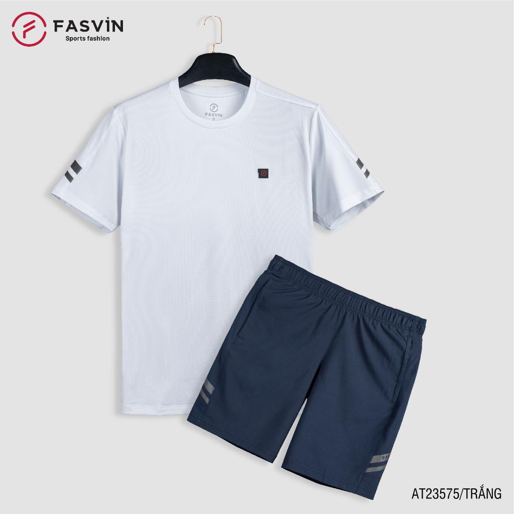 Bộ Quần Áo Thể Thao Nam Fasvin At23575.Hn Hàng Nhà Máy Chất Liệu Tốt Phom Dáng Đẹp - Trắng, Size 5 72 - 78Kg