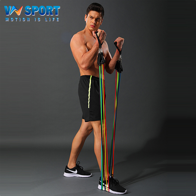 Dây Kháng Lực Ngũ Sắc Tập Thể Hình VNSPORT Chất Liệu Cao Su - 1 Bộ 5 Dây Tổng Lực 150LBS