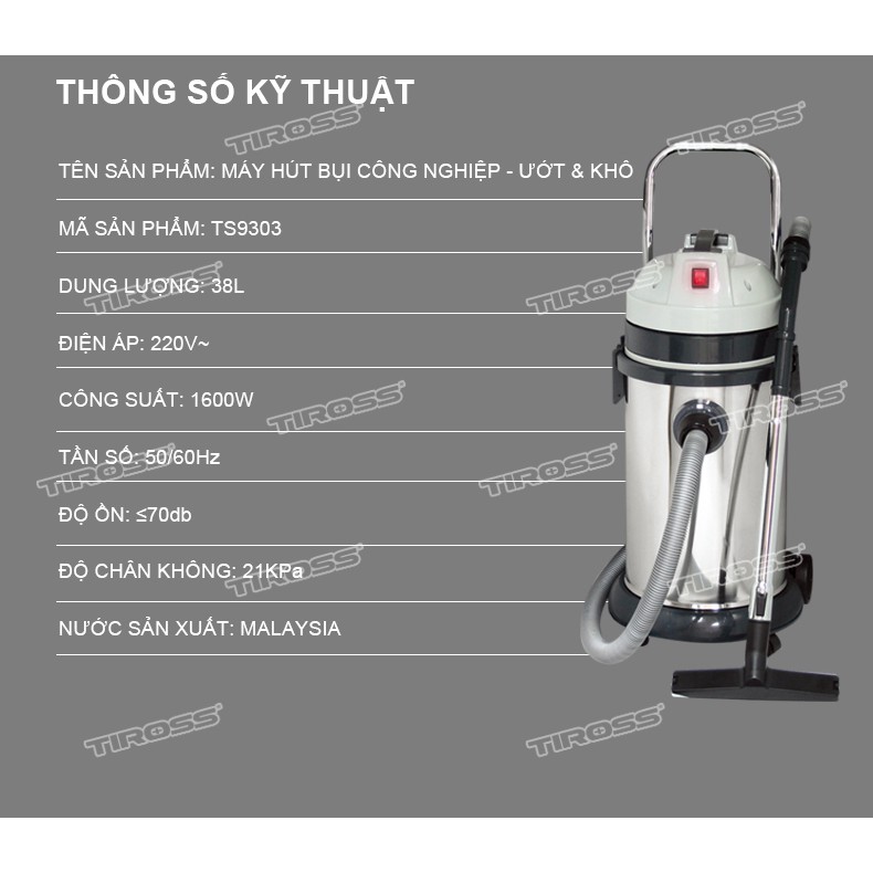 Máy Hút Bụi Công Nghiệp Tiross TS9303 - Hàng Chính Hãng