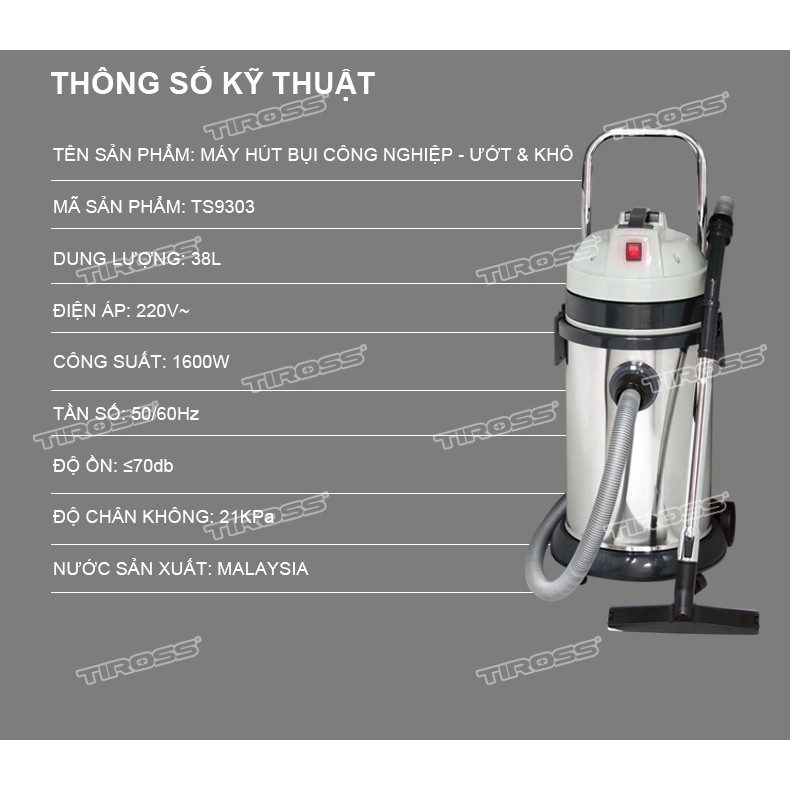 Máy Hút Bụi Công Nghiệp Tiross TS9303 (1600W) - Hàng Chính Hãng