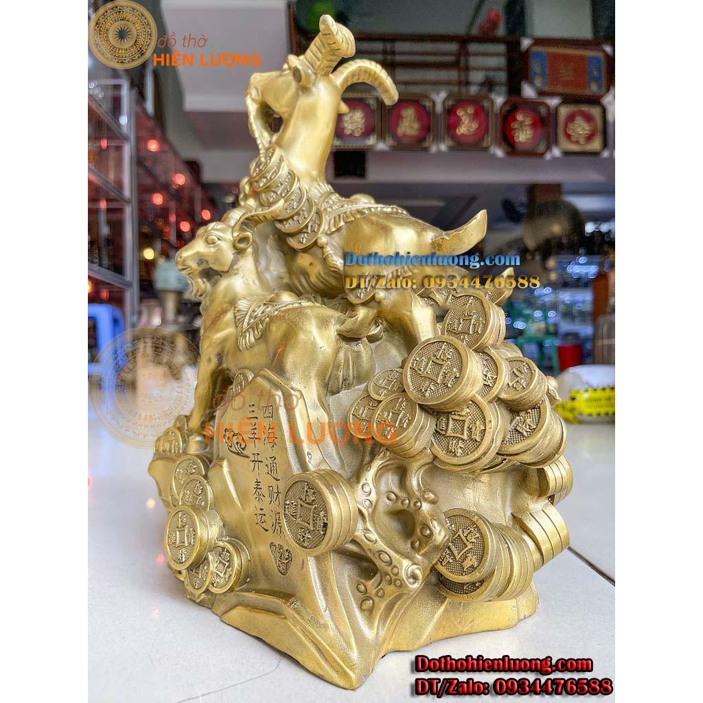 Tượng Tam Dương Khai Thái - Tượng Dê Phong Thủy Bằng Đồng Cao 30cm, Nặng 4,5kg