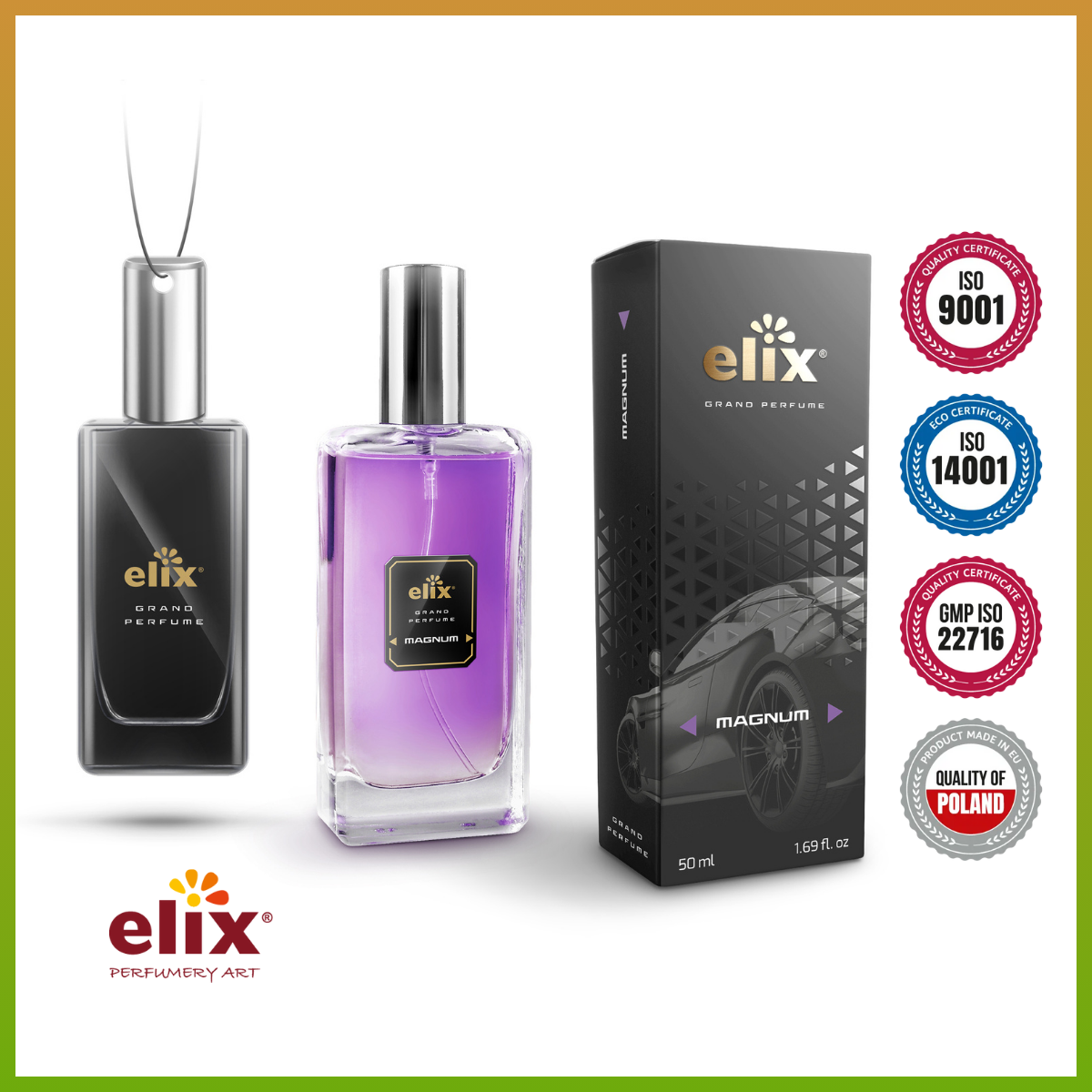 Nước hoa xịt ô tô Elix Grand Perfume Magnum 50ml  - Hương Sang Trọng, ngọt ngào - Hàng chính hãng nhập khẩu Ba Lan, mùi hương tự nhiên an toàn