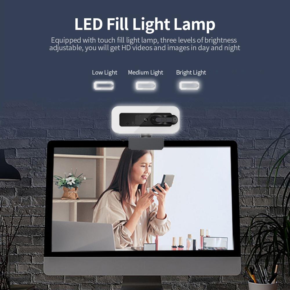 Webcam Máy ảnh Tự động lấy nét 4K qua USB không cần trình điều khiển với Micrô giảm tiếng ồn Nắp che riêng tư cho Trò chuyện video trực tuyến - Đen - 4K
