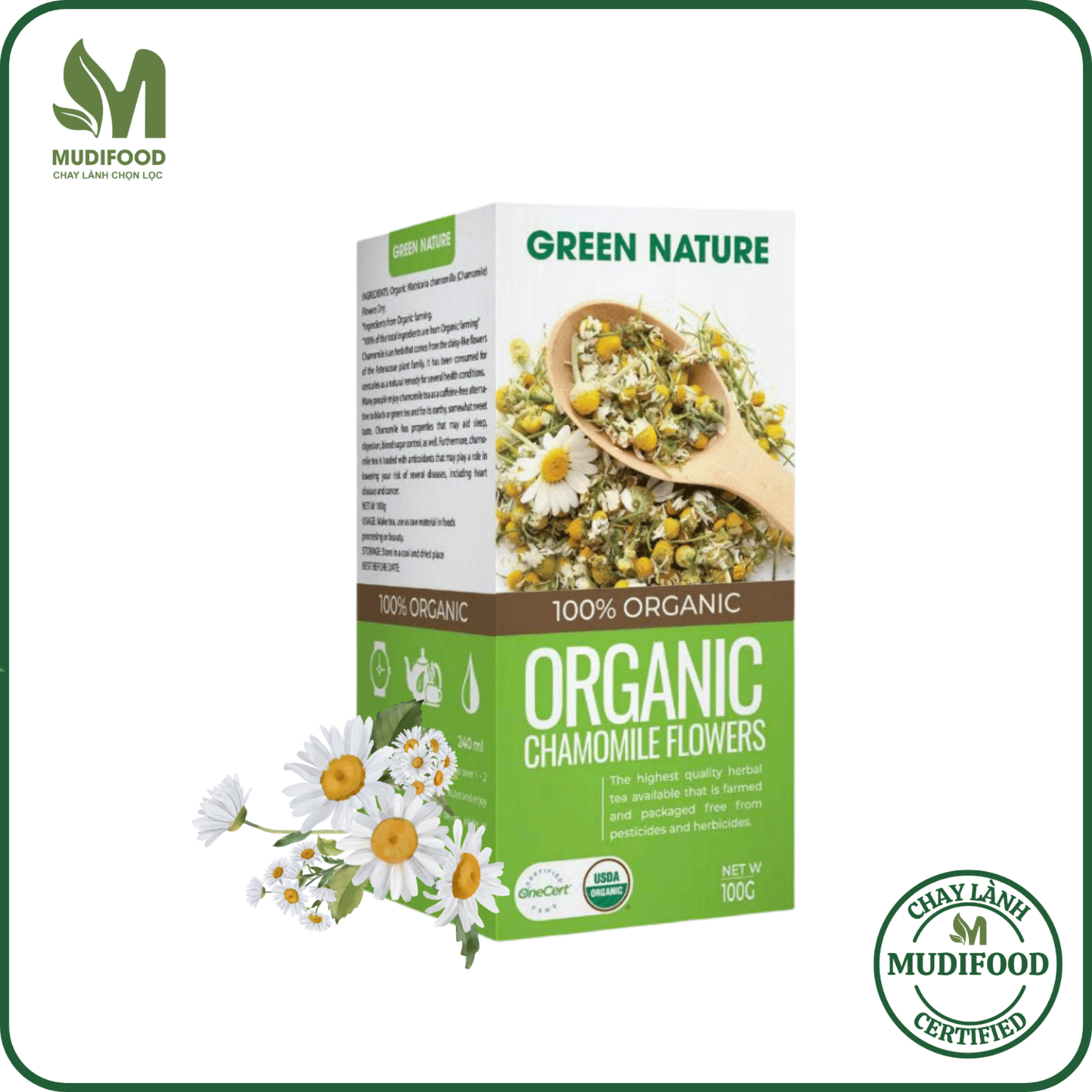Hoa Cúc La Mã Chamomile Nguyên Bông Hữu Cơ Green Nature 100g - Thanh Nhiệt, Mát Gan, Cải Thiện Giấc Ngủ, Giúp Thư Giãn &amp; Làm Đẹp Da, Tốt Cho Tim Mạch, Giảm Cân, Eatclean, Healthy