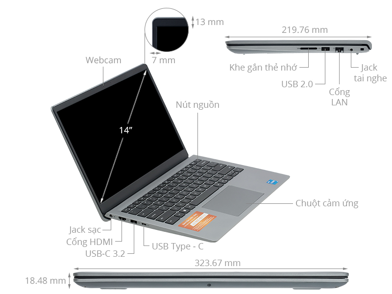 Laptop Dell Vostro 3430 | Core i5 1335U | 8GB | 512GB SSD | 14.0inch Full HD | Windows 11 Home + Office Student| Hàng Chính Hãng