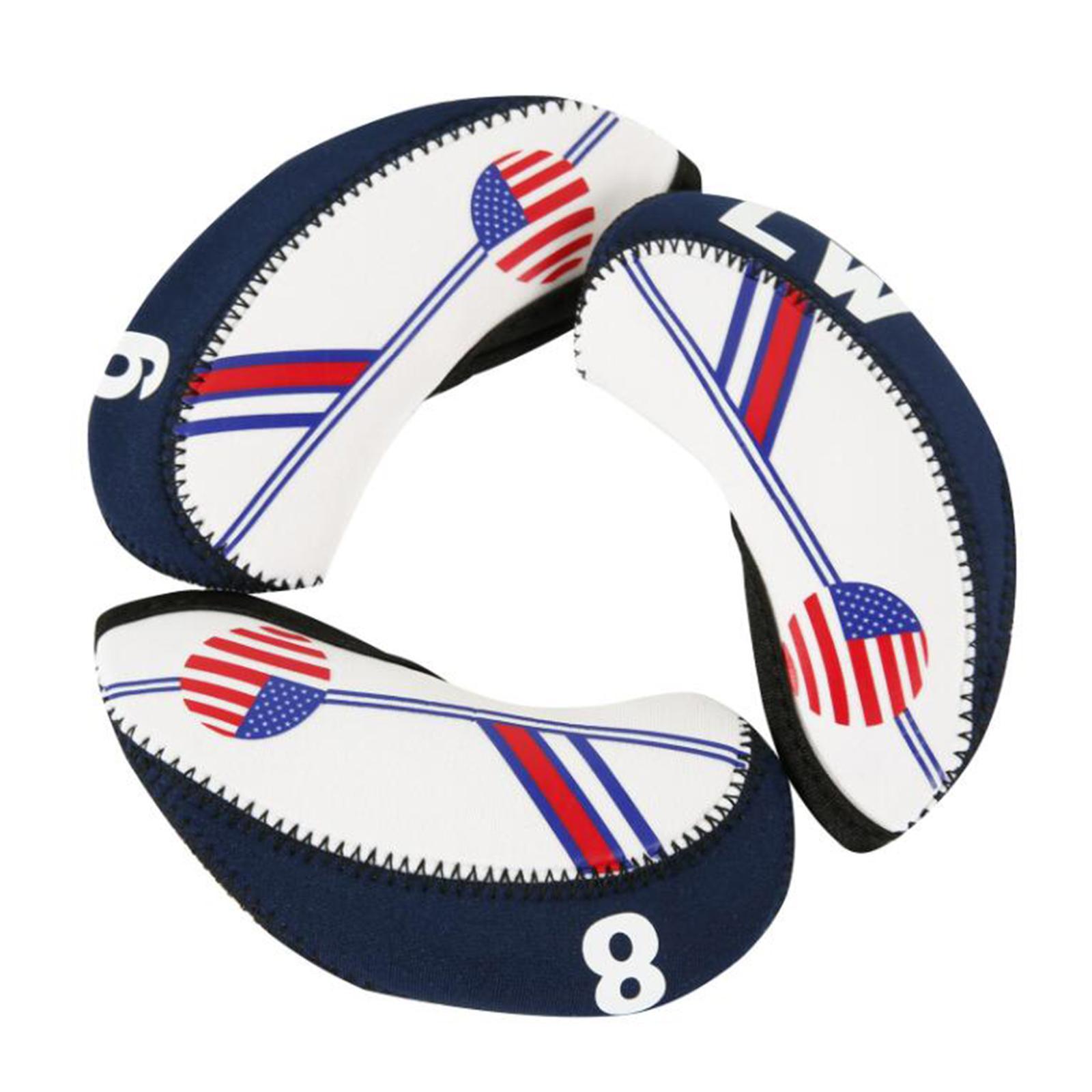 10pcs Golf Iron Head Covers Set Headcover with Number, Fit Most Irons Protective Headcover, US Flag