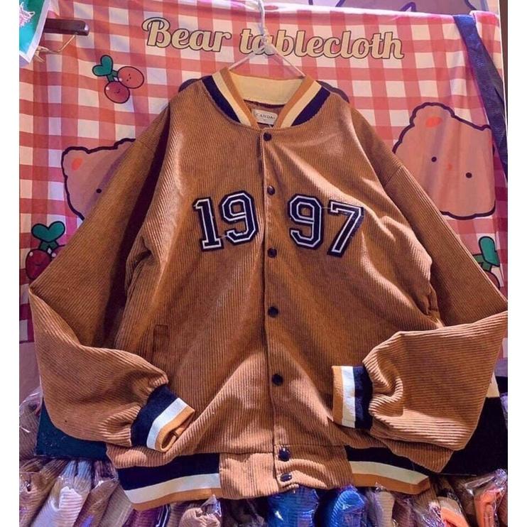 Áo khoác nhung kiểu bomber nam nữ in logo 1997 chấ nhung dày và mềm mịn frreesize từ kg