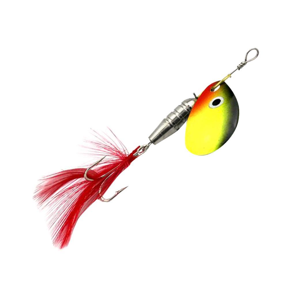 Spoon Fishing Lure Hard Metal Lure Spinnerbait Crankbait with Treble Hooks Bright Red Artificial Feathers