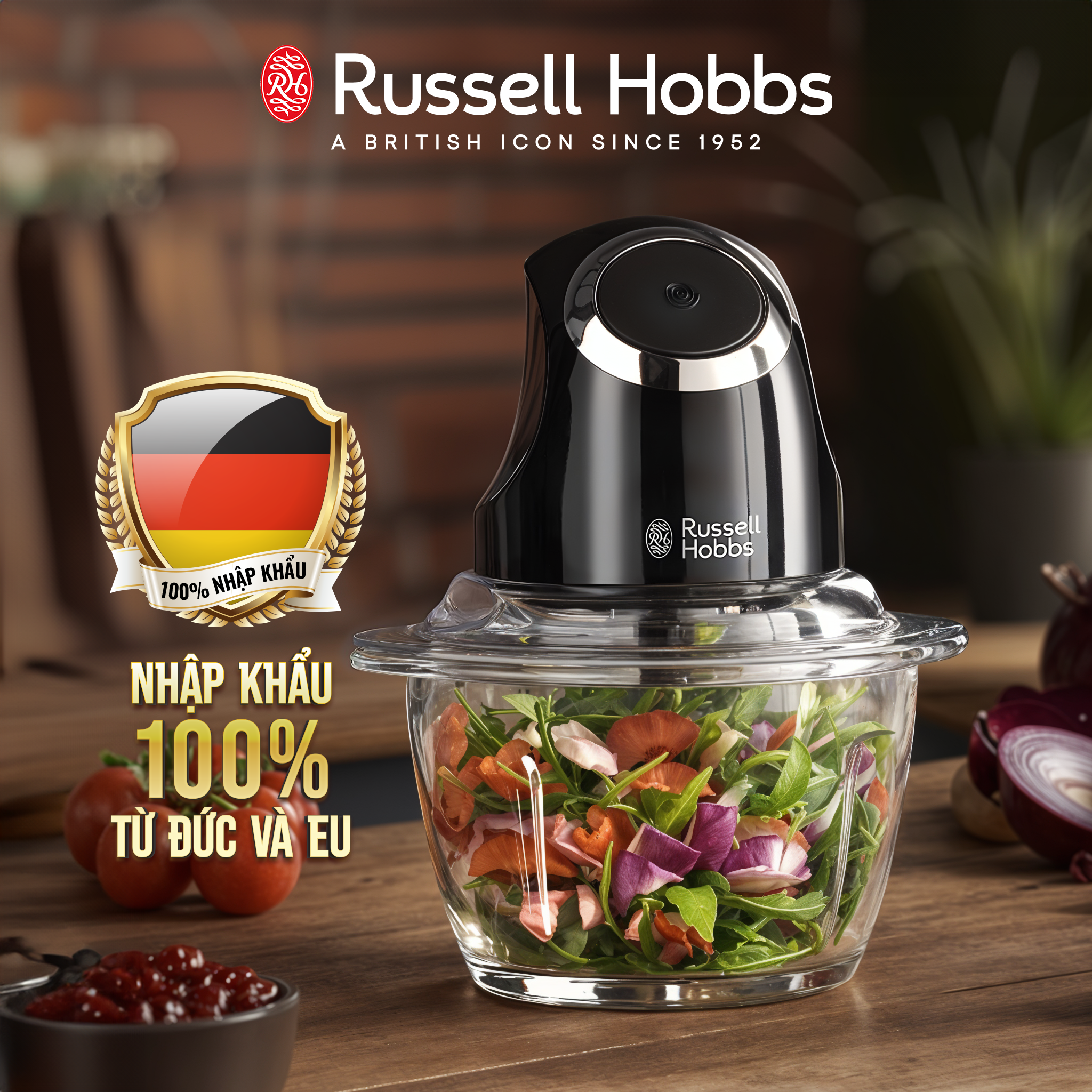 Máy Xay Mini Russell Hobbs 24662-56 Công Suất 200W Màu Đen, nhỏ gọn, dung tích 1l - Hàng chính hãng nhập khẩu từ Đức và EU