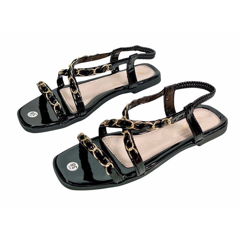 Giày sandal quai hậu nữ đế bằng quai nhún đi học đi chơi D125