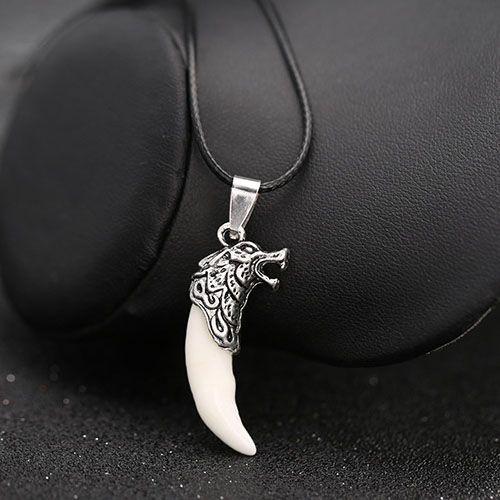 Combo Vòng tay da đính mặt chữ thập và dây chuyền nanh sói thời trang nam nữ