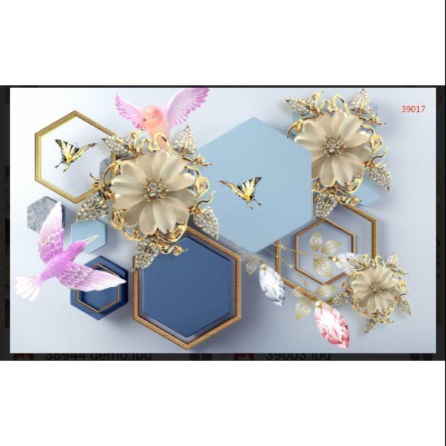 Tranh dán tường hoa 3D Vải Lụa tặng kèm keo