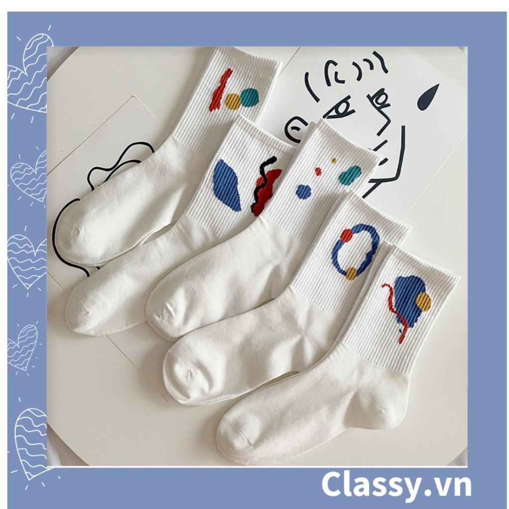 Tất cổ cao, vớ cổ cao Classy màu trắng họa tiết ngẫu nhiên vệt màu phần cổ tất G1359