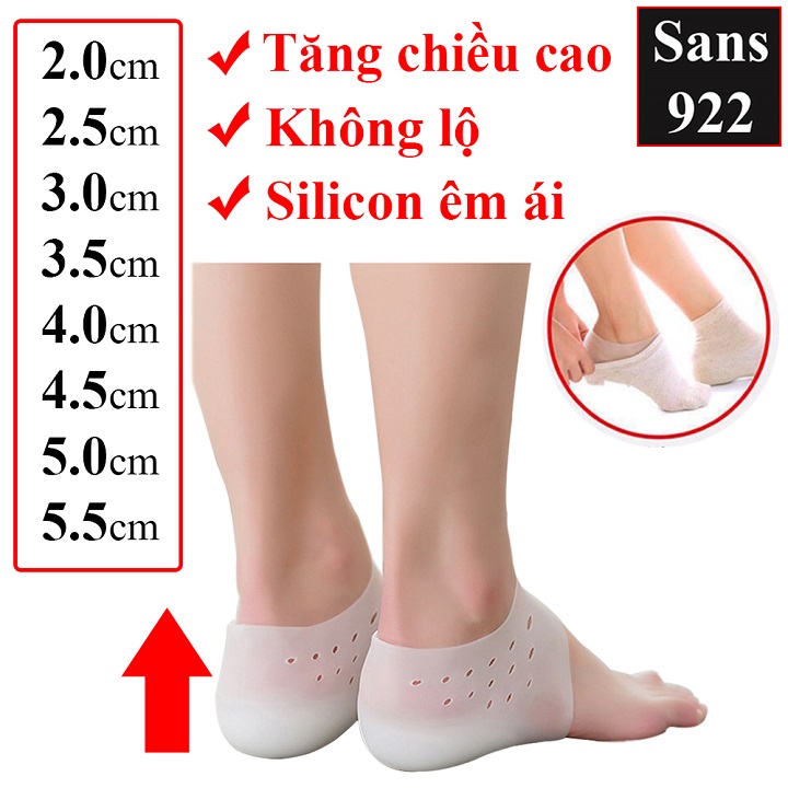Tất tăng chiều cao silicon không lộ Sans922 êm chân thoáng khí miếng lót giày độn đế nâng gót cao cấp chống trượt