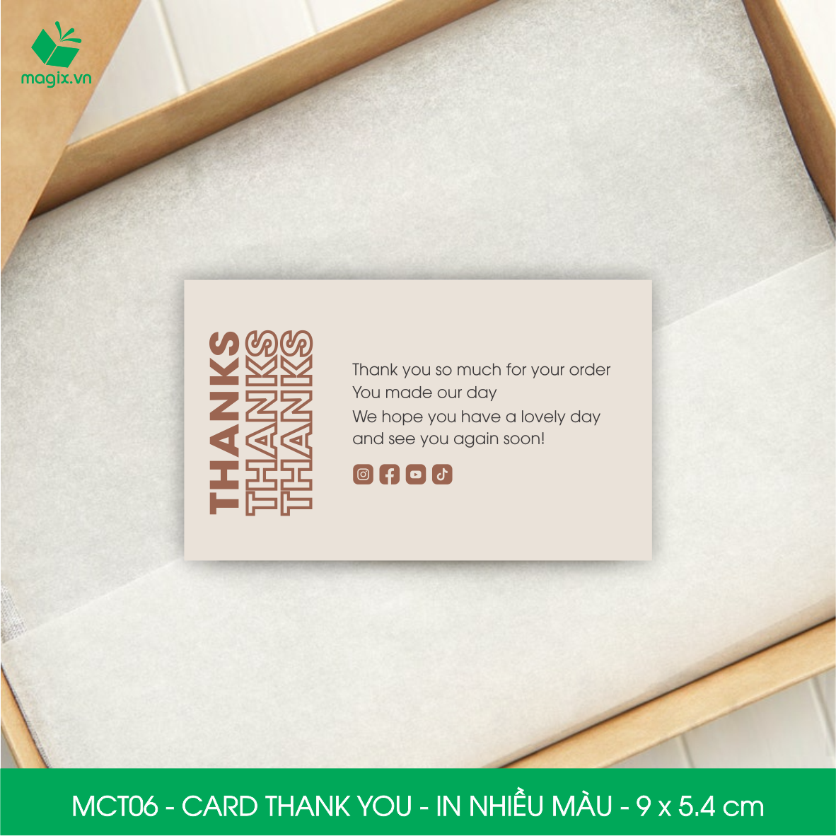 MCT06 - 9x5.4 cm - 500 Card Thank you, Thiệp cảm ơn khách hàng, card cám ơn cứng cáp sang trọng