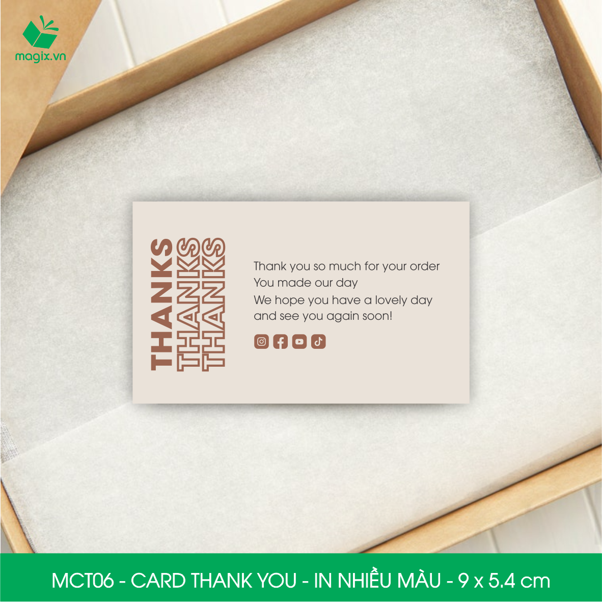MCT06 - 9x5.4 cm - 1000 Card Thank you, Thiệp cảm ơn khách hàng, card cám ơn cứng cáp sang trọng