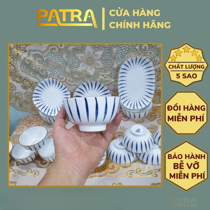 Bát ăn cơm sứ, chén ăn cơm họa tiết lá trúc dài, hàng đẹp chất lượng cao