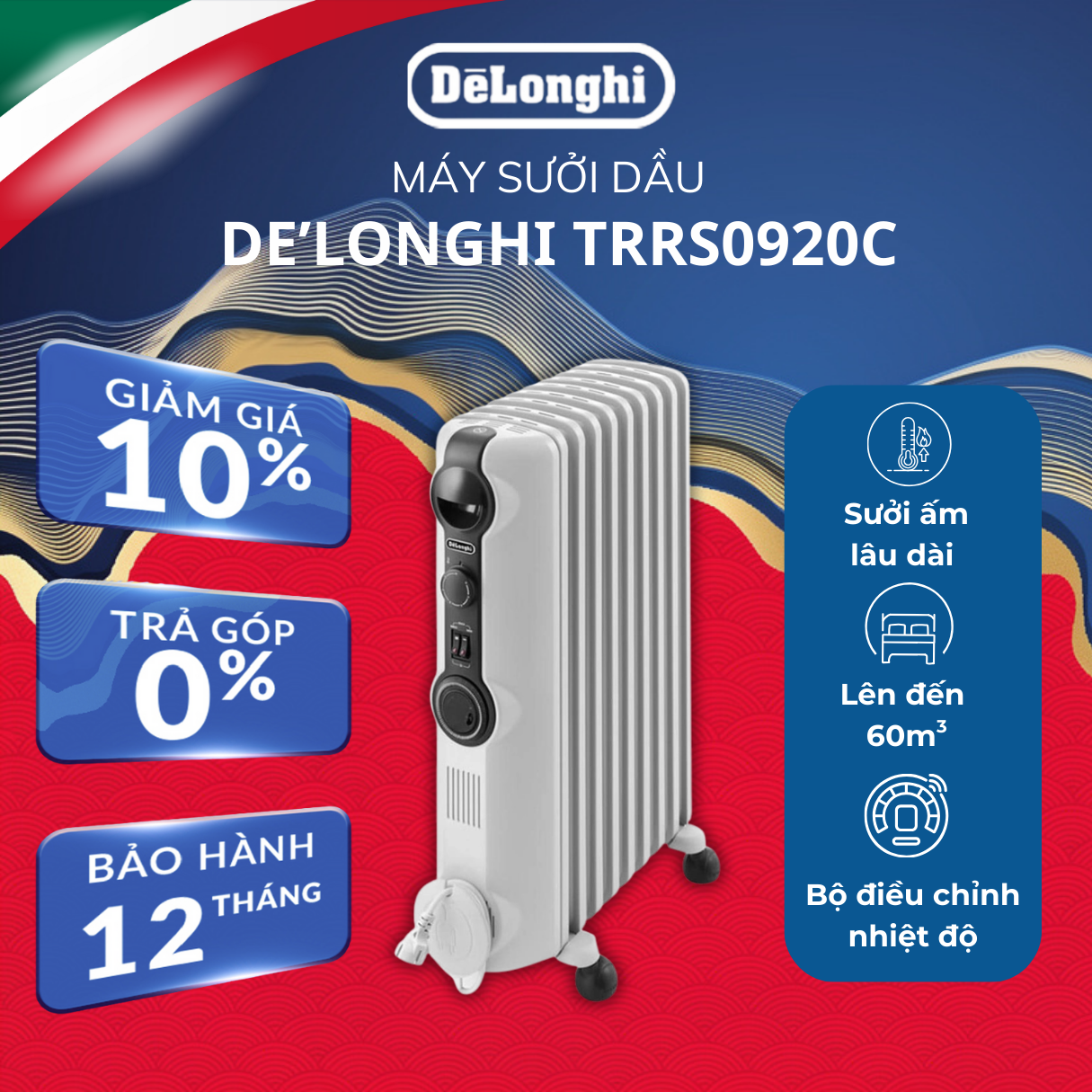 [Hàng chính hãng] Máy sưởi dầu DeLonghi Radia S TRRS0920C