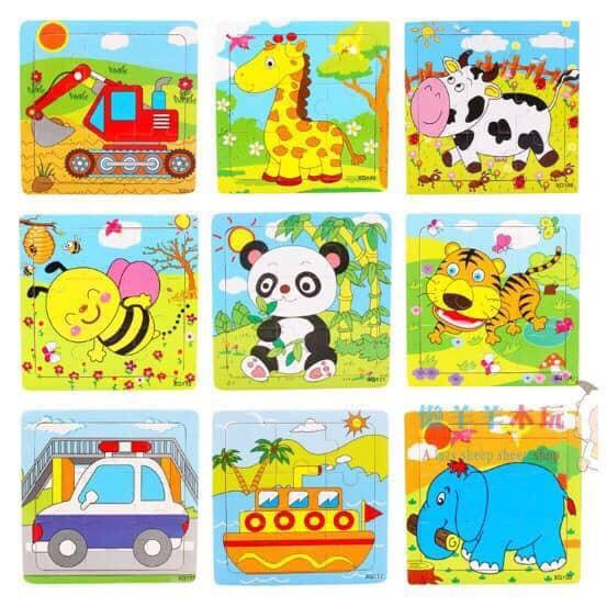 Đồ chơi Ghép hình puzzle tranh ghép gỗ 9 mảnh xếp hình con vật, phương tiện cho bé