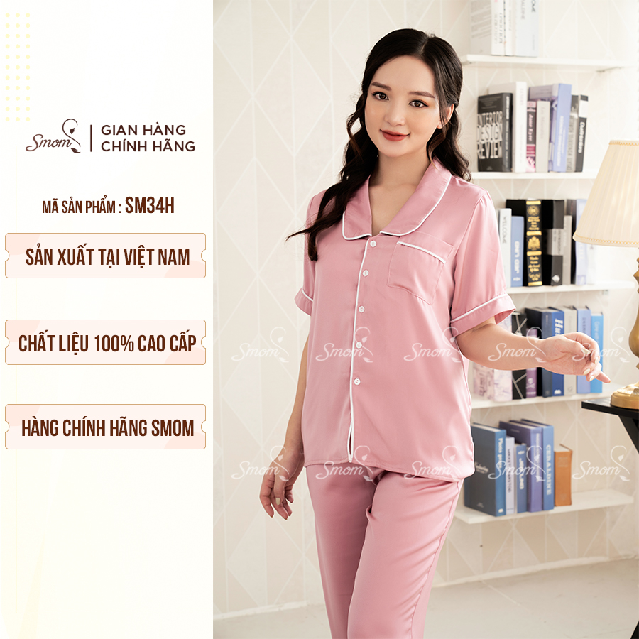 Đồ Bầu Đẹp Mặc Nhà Sau Sinh Thu Đông 2021 Chất liệu Lụa ngọc trai Cao Cấp Thương hiệu SMOM Mã SM34