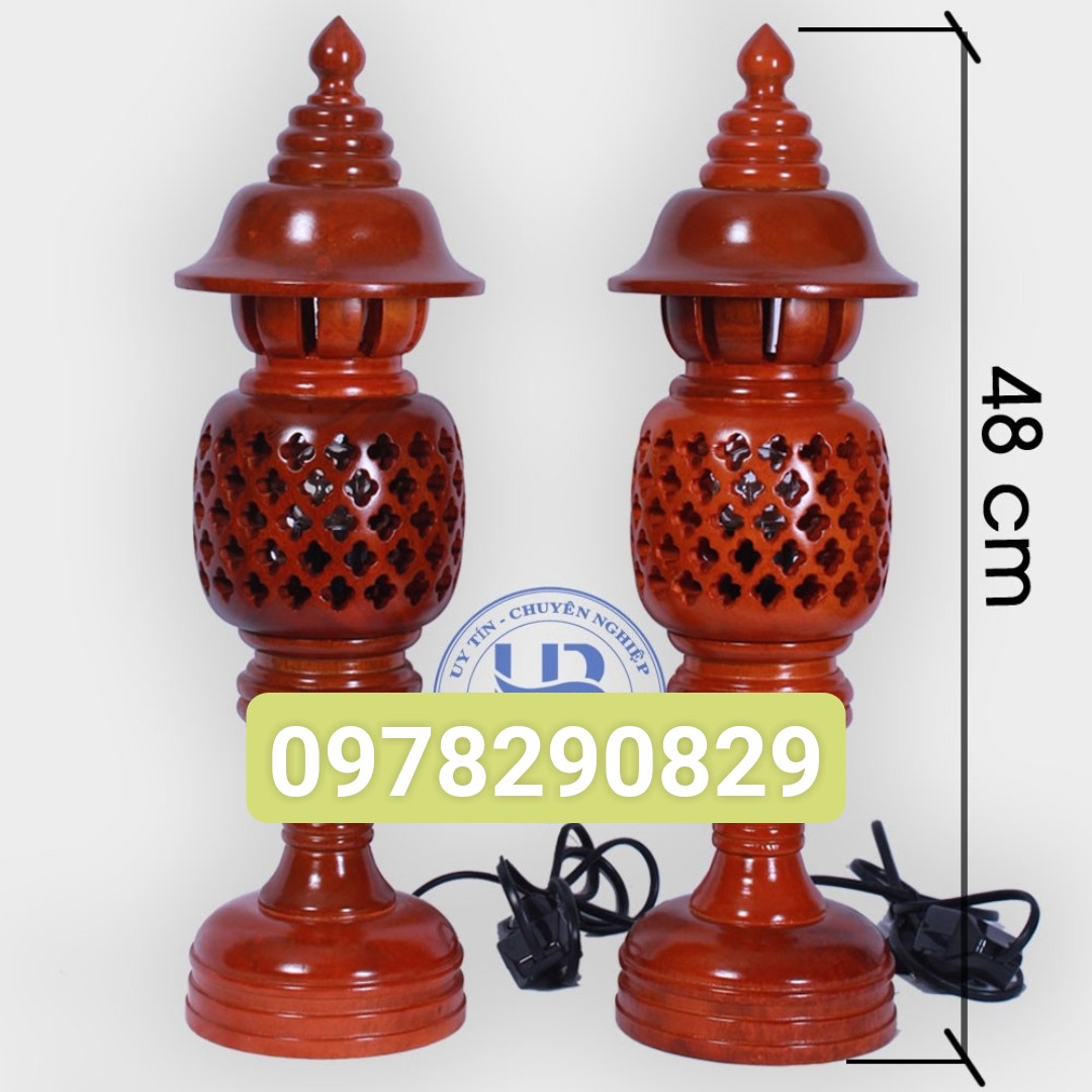 Cặp đèn thờ tổ ong gỗ xà cừ cao 48 cm