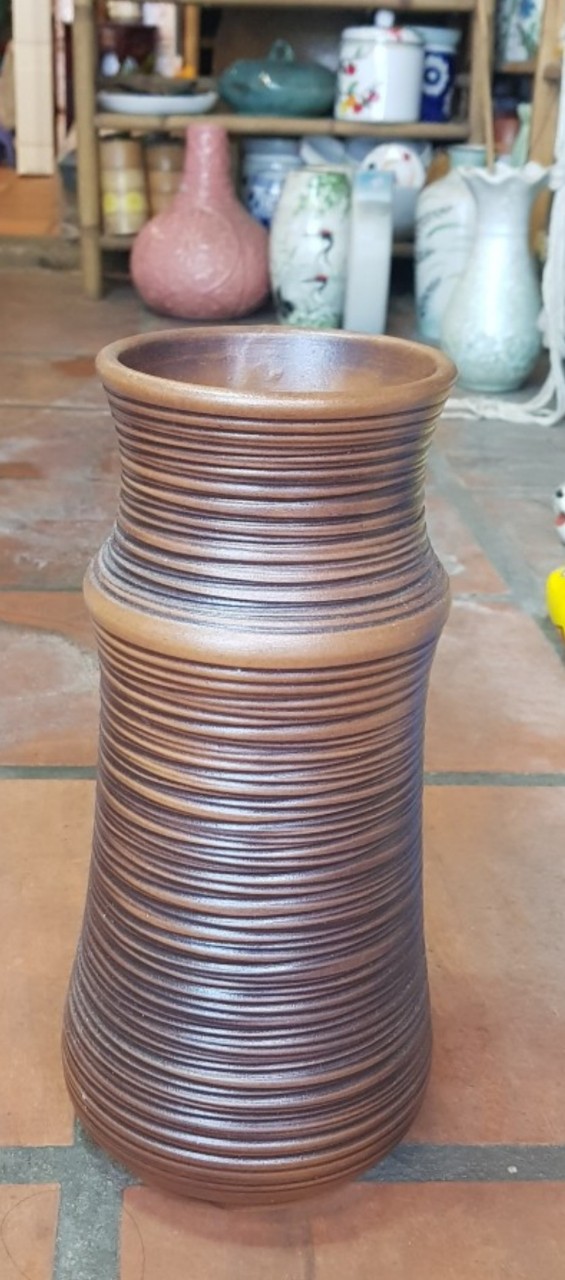 Bình hoa nâu, dạng ống tròn, cao 31cm, trang trí nhà cửa, quà tặng tân gia, sinh nhật, gốm Bát Tràng. Giao từ HCM