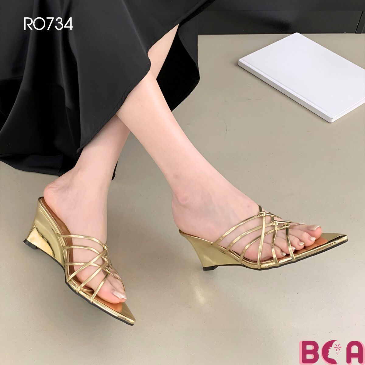 [SANG TRỌNG + QUYẾN RŨ] Giày Nữ Đi Tiệc Đế Xuồng Cao 5 Phân RO734 ROSATA Quai Mảnh Đan Xen Tôn Chân Tôn Dáng