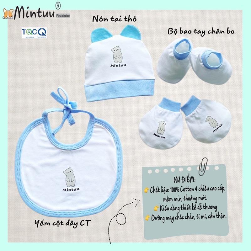 COMBO nón, yếm, bao tay chân bo sơ sinh thương hiệu Mintuu, chất liệu cotton 4 chiều cao cấp