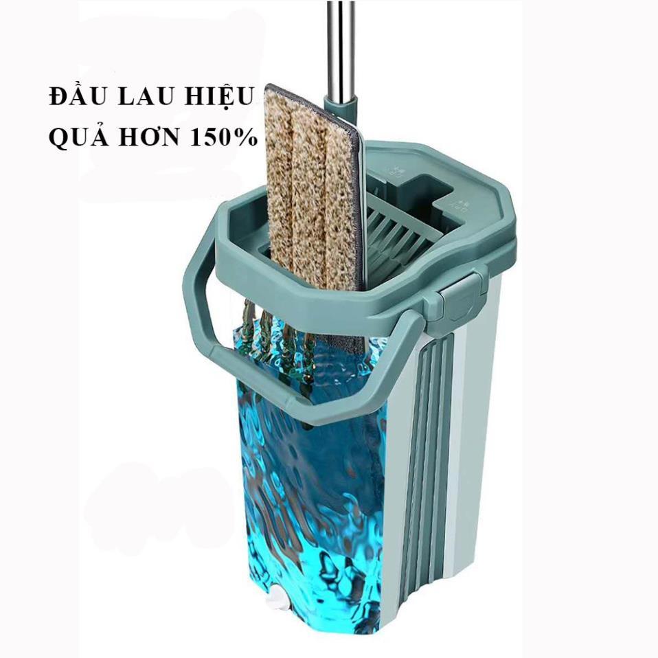 Bộ cây lau nhà chổi lau nhà tự vắt 360 độ thông minh, cao cấp tặng kèm 2 bông lau tiện lợi