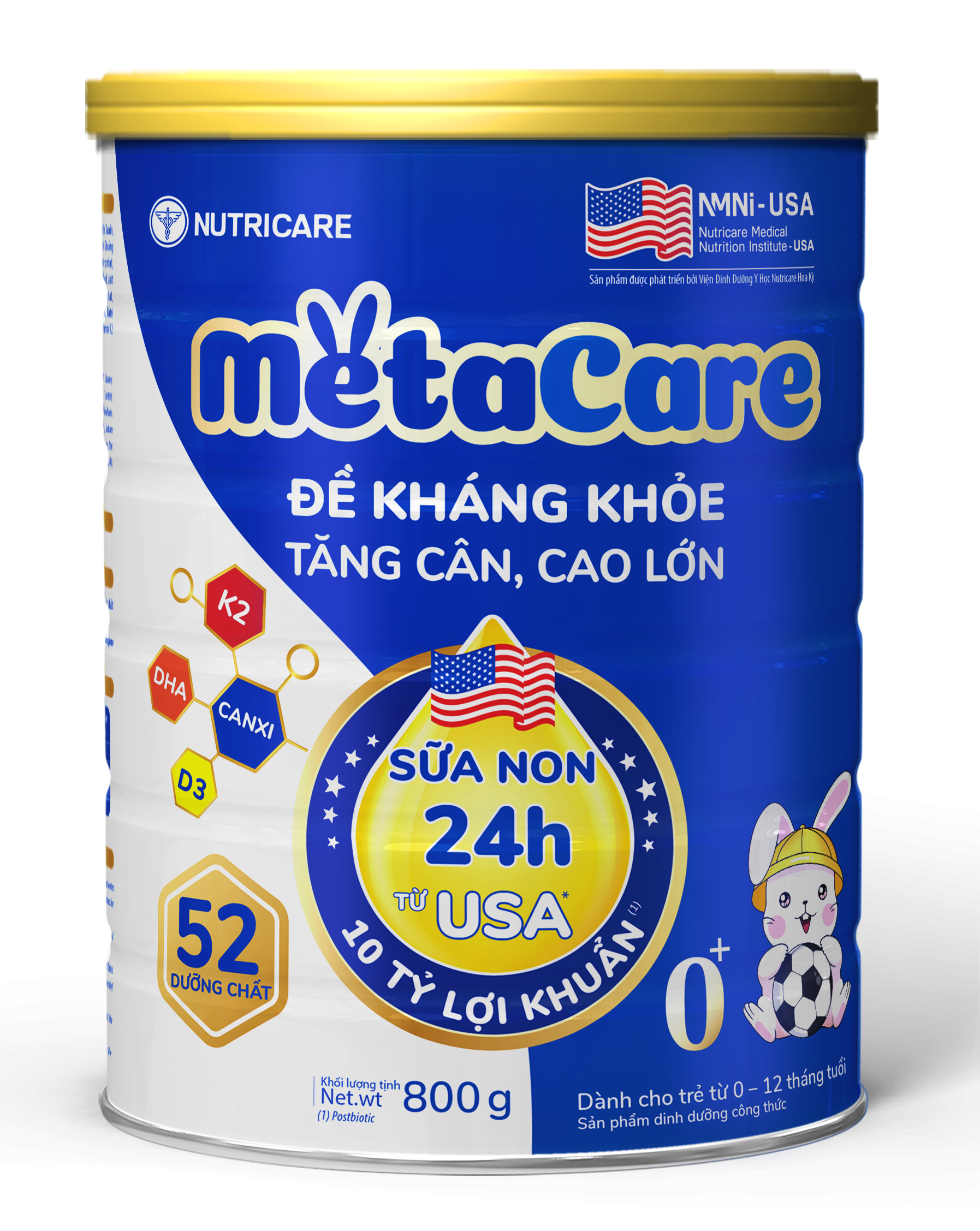 Combo 3 lon Sữa bột Nutricare MetaCare 0+ lon 800g - Đề kháng khoẻ, Tăng cân, Cao lớn