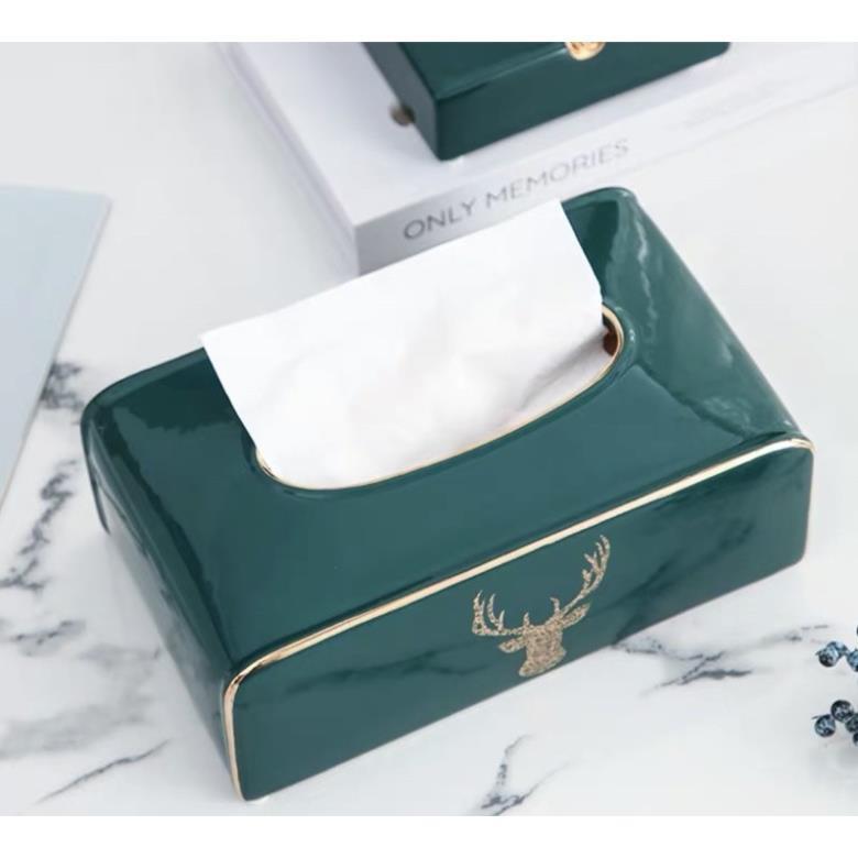 Hộp dấy giấy sứ xanh phong cách châu Âu cực sang trọng