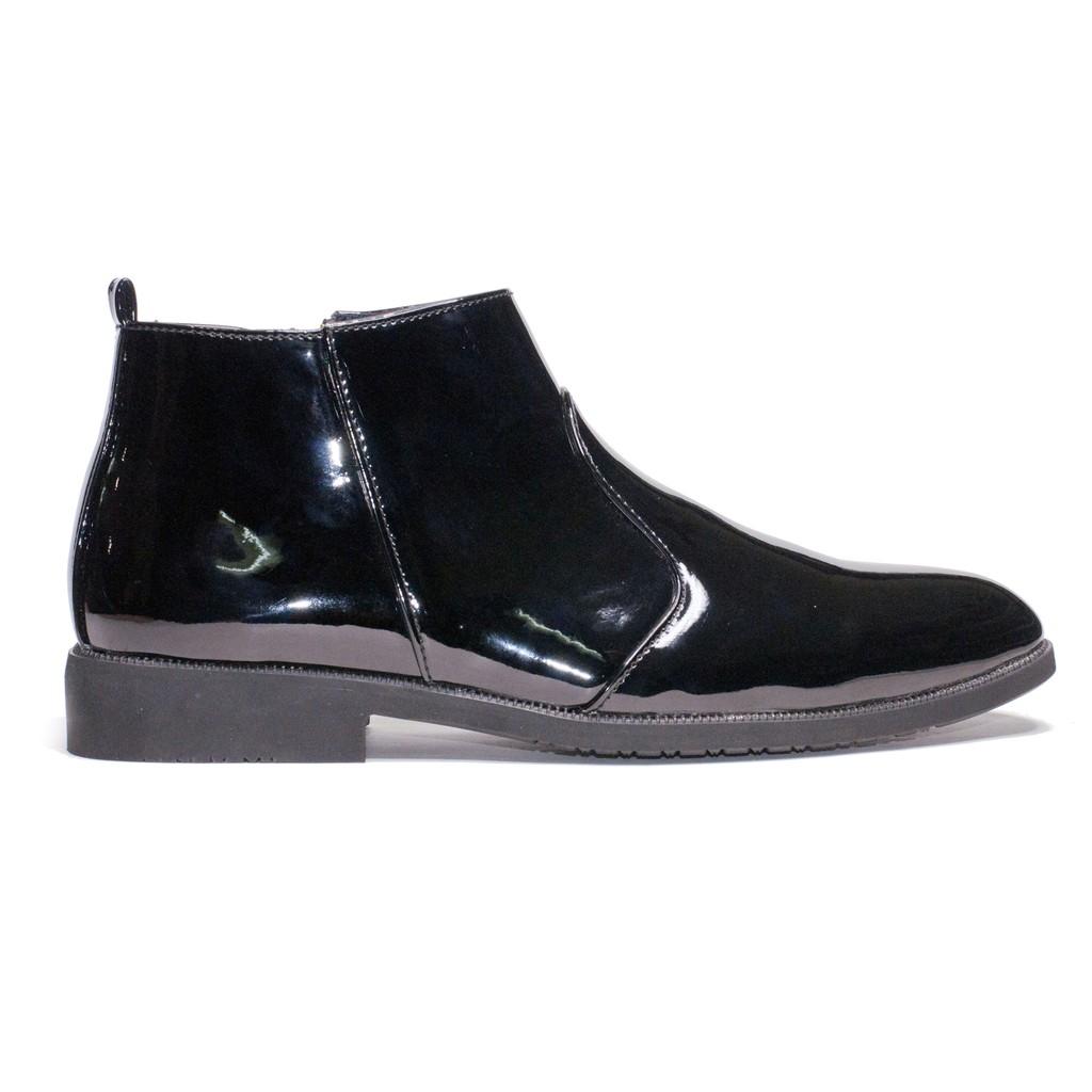 Giày Chelsea Boot Nam Cổ Khóa Da Bóng Màu Đen Đế Có Khâu Chắc Chắn - CB521-bongkhoa-Kèm Vòng Tay Phong Thủy